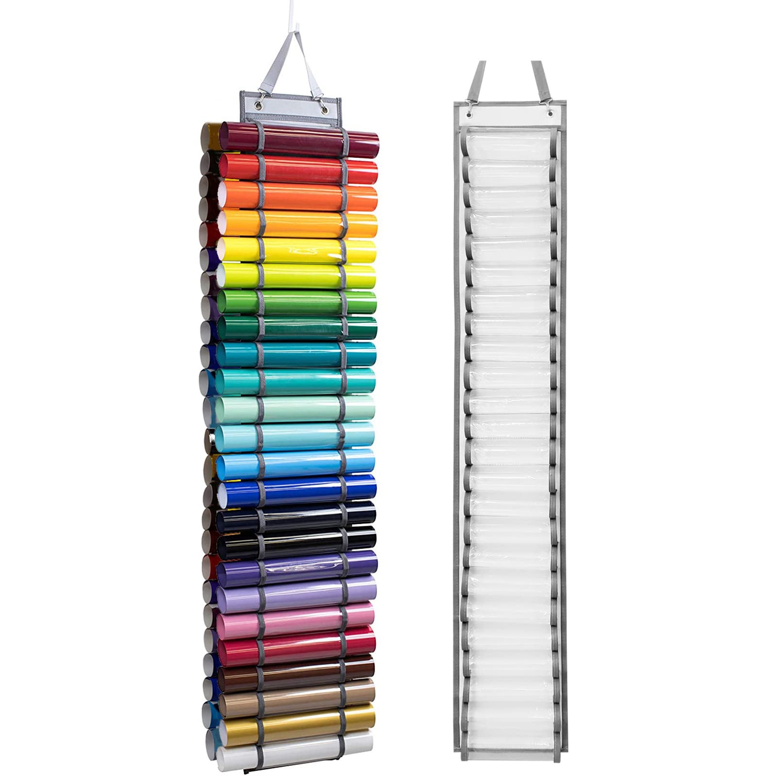 Jazuaiao Craft Storage Organizer Roll Holder Storage Rack Wall Mount Hanging on Closet Over Door 24/48 Compartments Roll Holder Wall Mount Mounted Arts and Craft Organizer