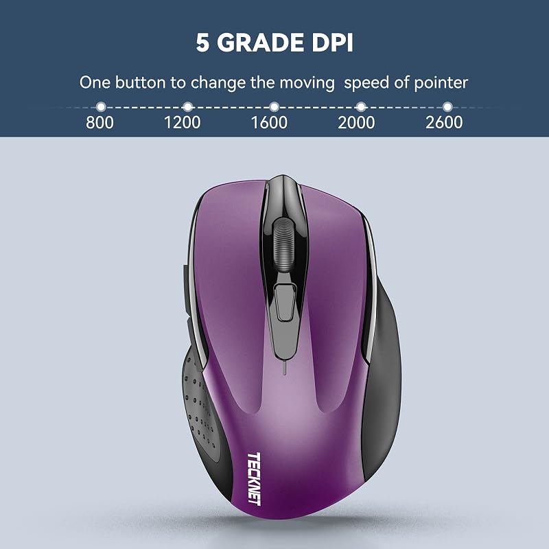 TECKNET Wireless egér 2.4G 2600 DPI 6 gomb nano vevővel lila