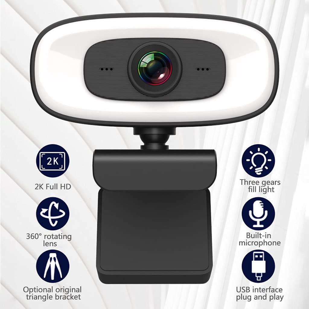Cámara Web con luz de Relleno 2K automática para Altavoz de
