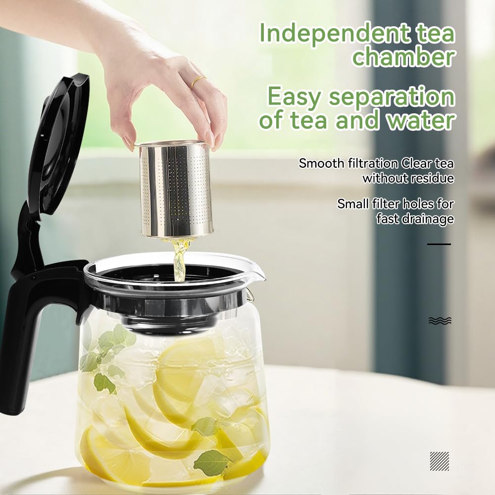 Tetera de Cristal para Infusiones de 1,5l Tetera de Vidrio con Infusor y Mango Resistente al Calor Tetera de Cristal para Vitrocerámica Jarra de Cristal para Hacer Infusiones de Té Flores