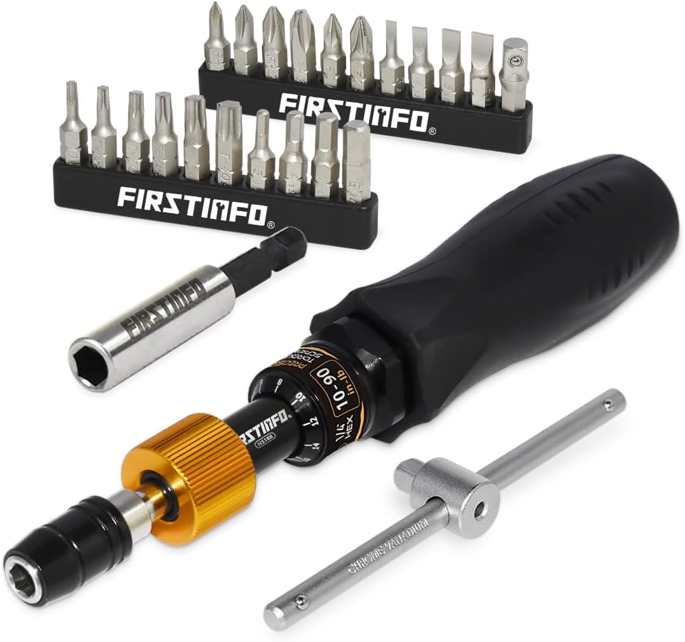 FIRSTINFO H5188Y1 Precision Certified Torque Limiting Screwdriver Set, 1/4 Inch Universal Hex Bit Holder, 10-90 in-lbs with Bits & Extension Bar & Extra T-Handle