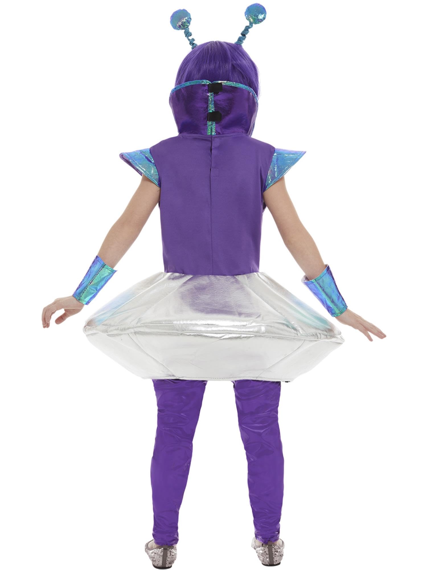 Smiffys Alien Girl Costume, Silver with Dress, Leggings, Wristcuffs & Headband, Halloween Child Fancy Dress, Alien Dress Up Costumes