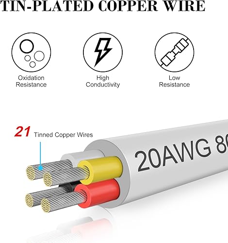 Vista 59 de Cable de calibre 18 de 50 pies, 3 conductores, cable eléctrico de 18 AWG, cable de cobre estañado trenzado sin oxígeno 18/3, cable de bajo voltaje