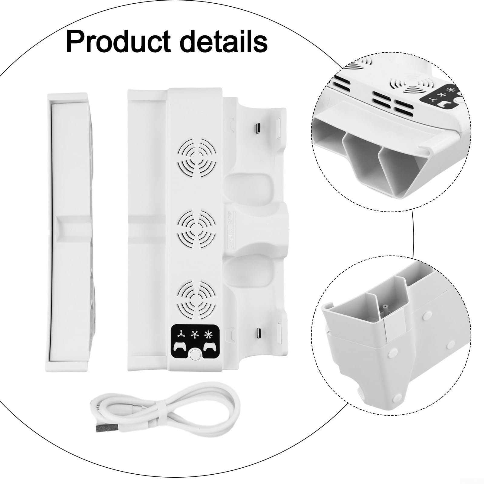DAZZLEEX Base di raffreddamento orizzontale per PlayStation 5 Pro/Slim Dual Charger Dock con ventola di raffreddamento a 3 velocità Luci di stato LED Supporto salvaspazio in ABS bianco per un