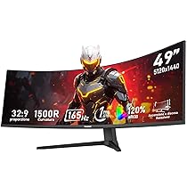 Gawfolk Monitor Gaming Curvo Ultra-Wide da 49 Pollici, 1500R, DFHD (5120×1440), 165Hz, 1MS, FreeSync, 120% sRGB, Schermo PC Regolabile in Altezza, Interfacce HDMI2.1 & DP1.4, VESA 75 * 75mm-Nero