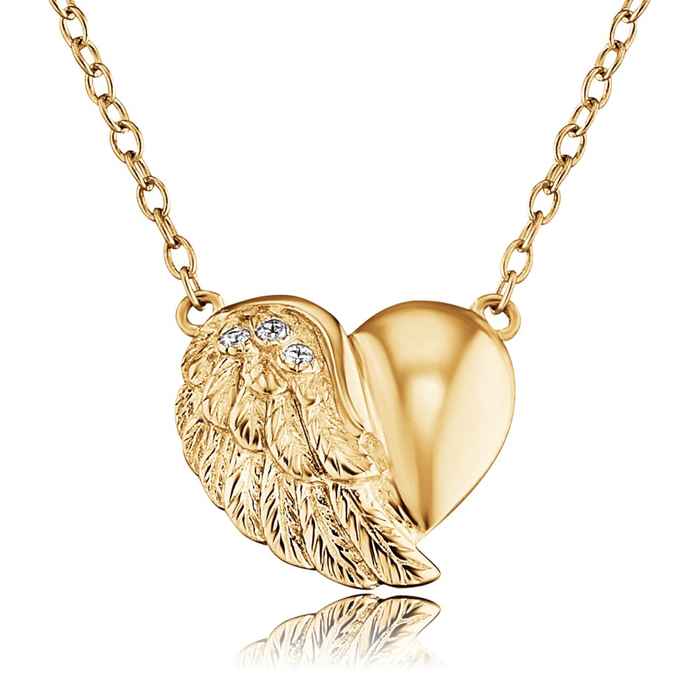 Engelsrufer Damen Halskette aus Sterling Silber mit Herzflügel Anhänger mit Zirkonia Steinen, Karabinerverschluss, in zwei Längen verstellbar, nickelfrei, Allergiker geeignet