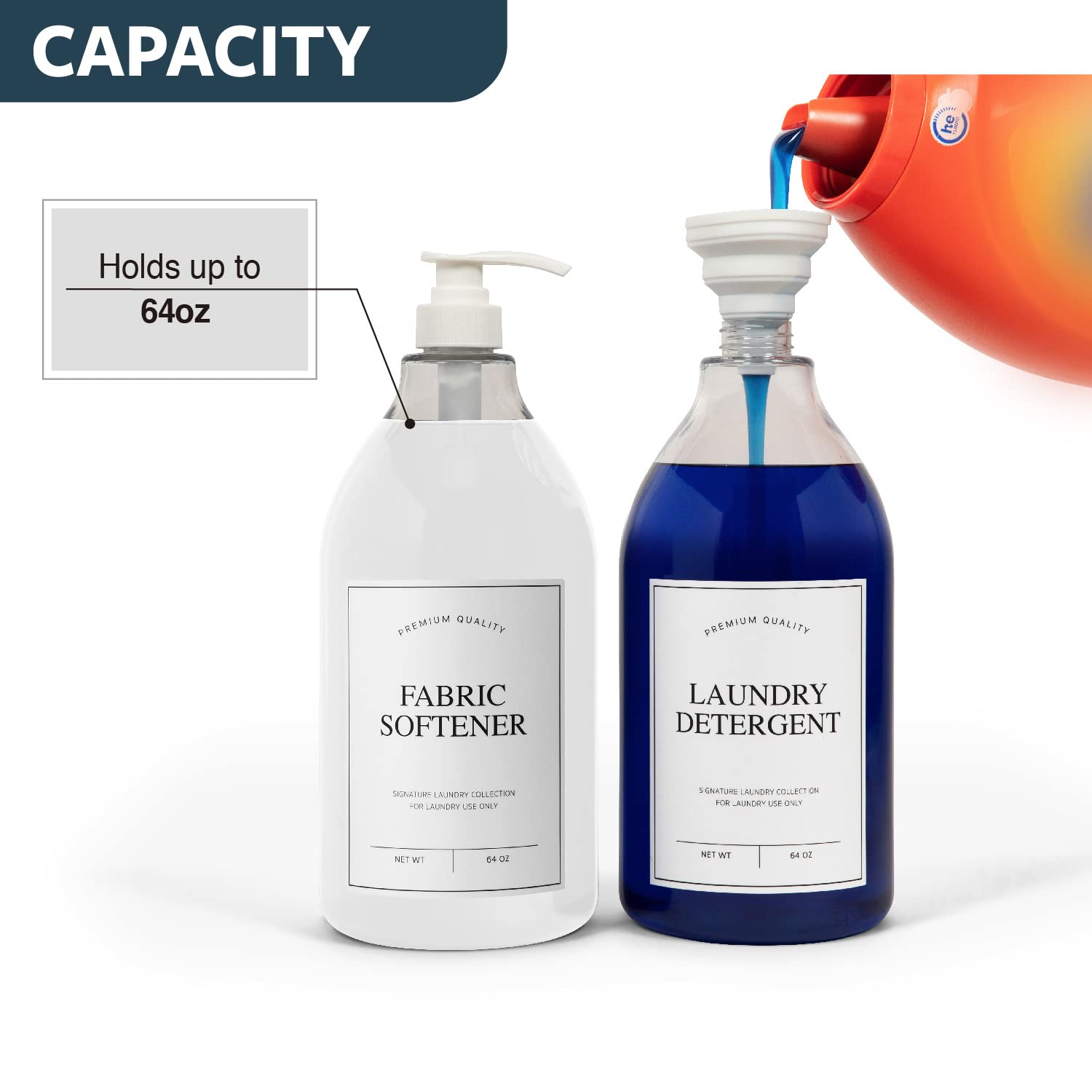 Calindiana Modern Farmhouse - Dispenser di detersivo liquido per bucato e ammorbidente per lavanderia, decorazione e organizzazione, in plastica PET, con etichette resistenti all'acqua, trasparente