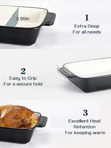 Miniatura 3 de LIFVER Cacerola para horno, fuente de cerámica para hornear de 9 x 13, bandeja grande para lasaña profunda, bandeja para hornear profunda de 115