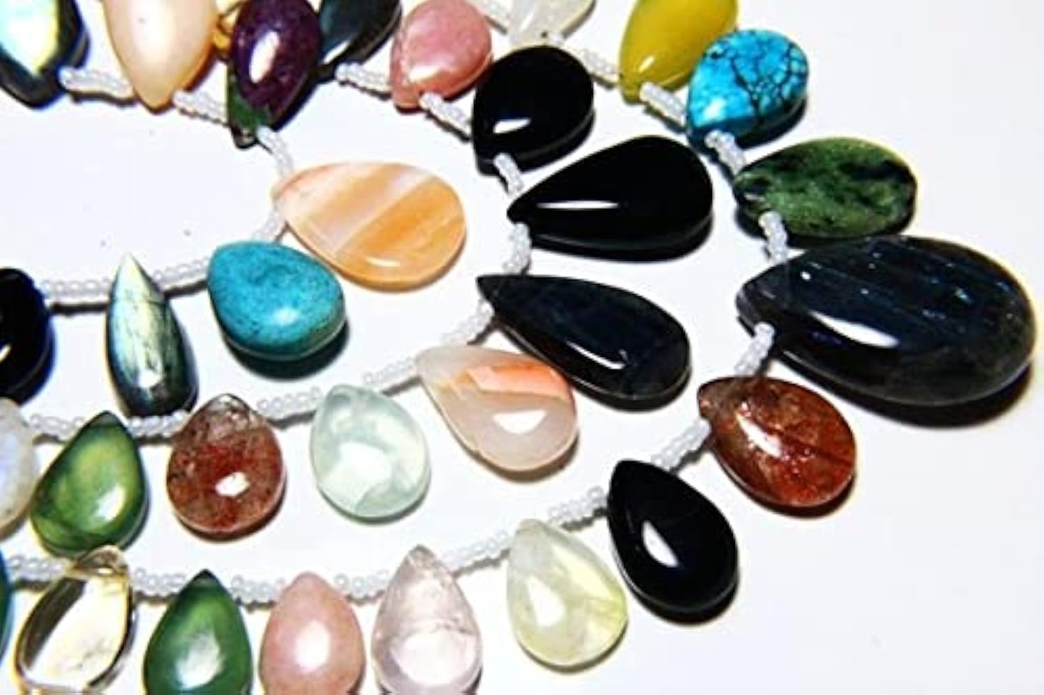 Perles en pierres mixtes turquoise labradorite calcédoine 10x15mm pour création de bijoux