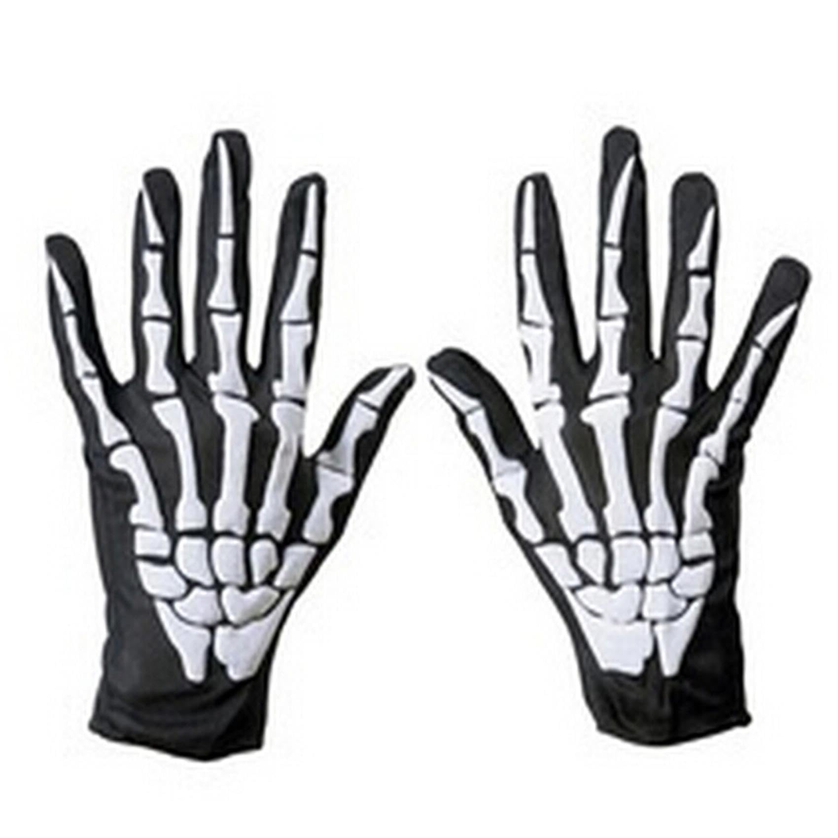 DAMAJI Halloween Gloves,Full Finger Skeleton Pattern Gloves Cosplay Party Halloween Costumes Accessories,1 Pair