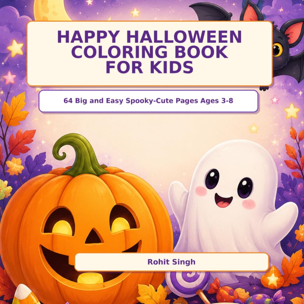 Halloween Coloring Book for Kids: 64 Cute and Spooky-Fun Pages for Ages 3-8