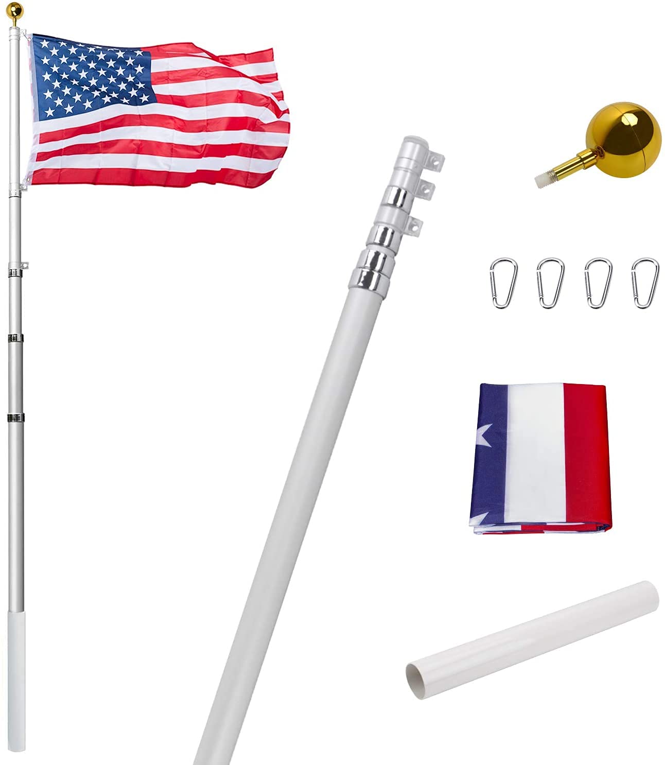 Buy AKTOP 25FT Telescoping Flag Poles Kit, Portable 16 Gauge Aluminum In Ground American Flag