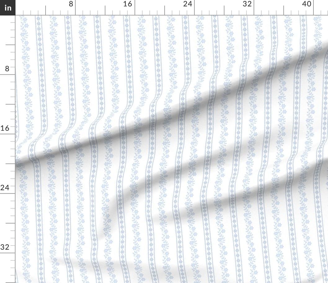Spoonflower Fabric - Cottage Floral Light Blue White Botanical Vintage Antique Victorian Printed on Petal Cotton Fabric Fat Quarter - Sewing Quilting Apparel Crafts Decor