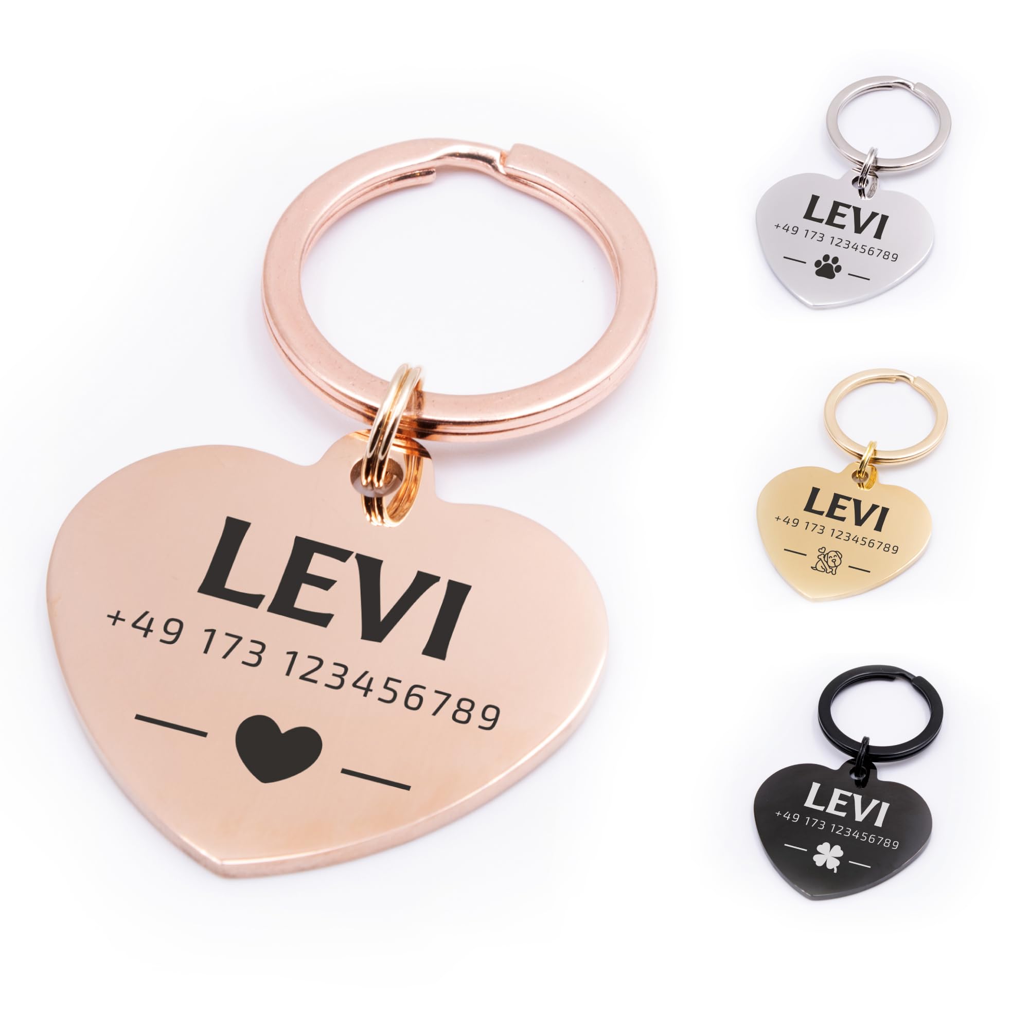 FELLSOCKE Hundemarke Herz aus Edelstahl – personalisiert & gravierbar, robust & rostfrei, in 3 Größen – Namensschild Anhänger für Hunde, Katzen & Pferde (Rosegoldfarben, 34x33, Glänzend)