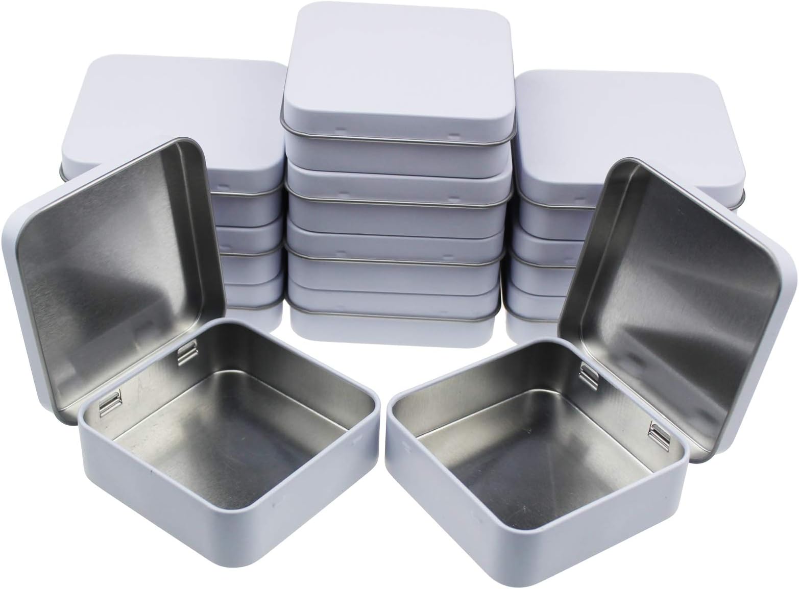 12 Pieces Square White Metal Tins