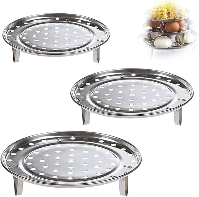 Round Stainless Steel Steam Rack, 3 Pieces Round Steamer Rack, Steaming Steamer Rack, Round Steam Tray, with Removable Legs, for Home Kitchen Cooking, Pressure Cooker (Silver)