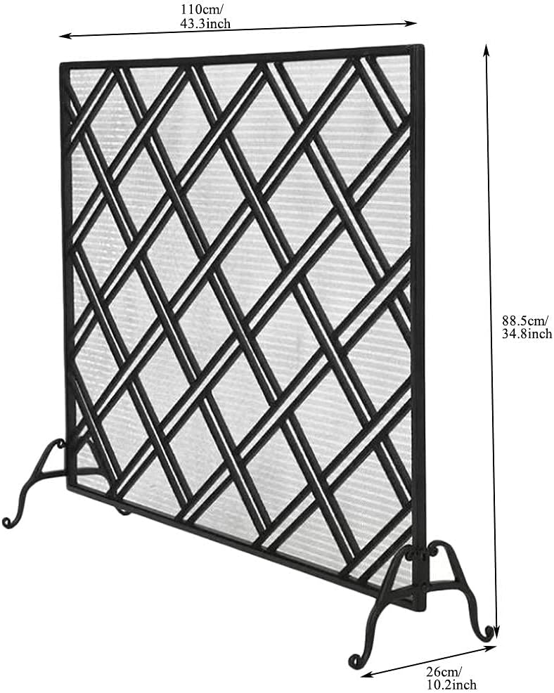 Fireplace Screen Guard, Fireplace Screen Single Panel Home Living Room Fireplace Door， with Metal Mesh Cover， Wood Burning Stove Barrier， Easy to Store (Color : Black) (Gold)