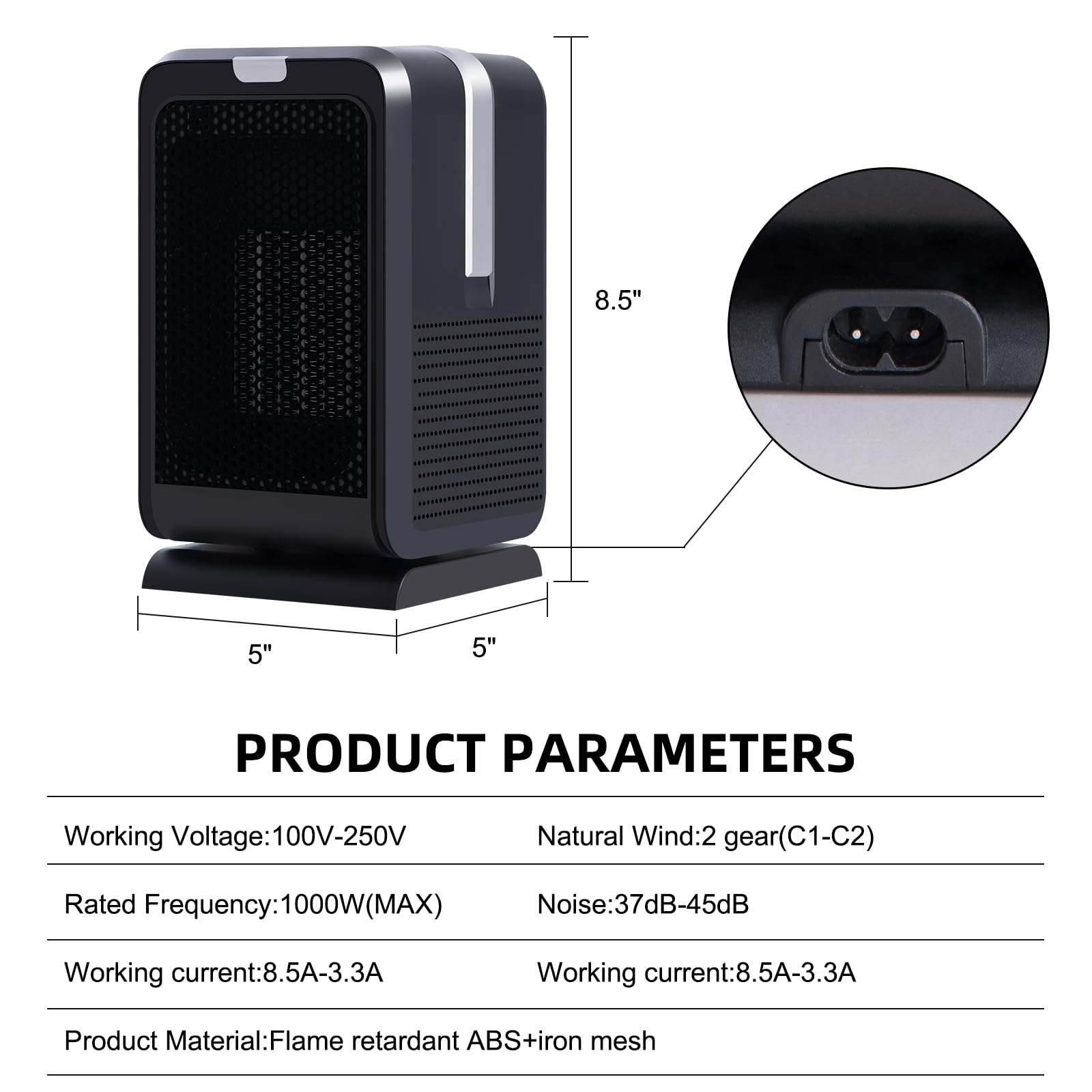 Calentador de espacio para uso en interiores, calentador eléctrico de cerámica PTC de 1000 W para interiores con control remoto, oscilación de 90°, calentador de seguridad rápida, calentador de 8