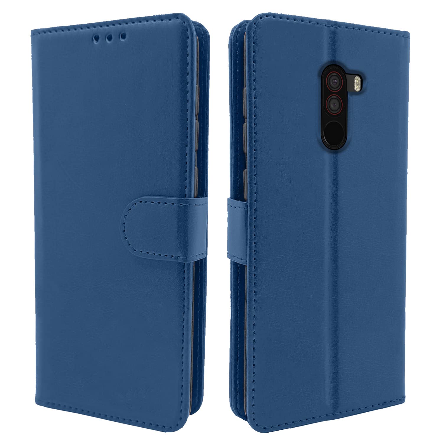 Pikkme Poco F1 Flip Case Leather Finish | Inside TPU with Card Pockets | Wallet Stand and Shock Proof | Magnetic Closing | Complete Protection Flip Cover for Poco F1 (Blue)