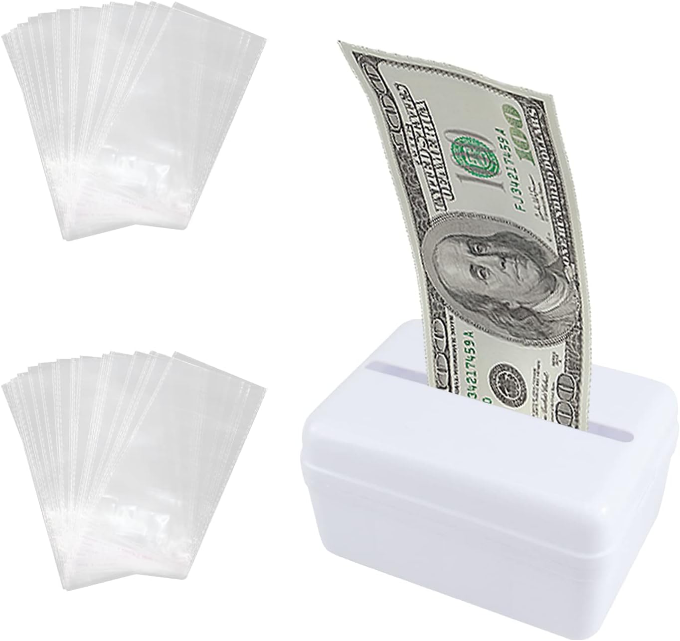 Cake Cash Box, Cake Pull-out Kit, with 40 Transparent Money Bags, Birthday Cake Decoration, Party Supplies, White Cash Box