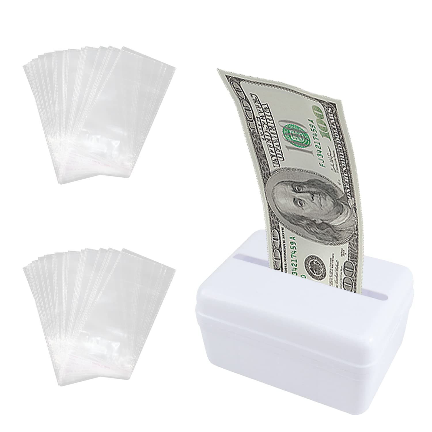 Cake Cash Box, Cake Pull-out Kit, with 40 Transparent Money Bags, Birthday Cake Decoration, Party Supplies, White Cash Box