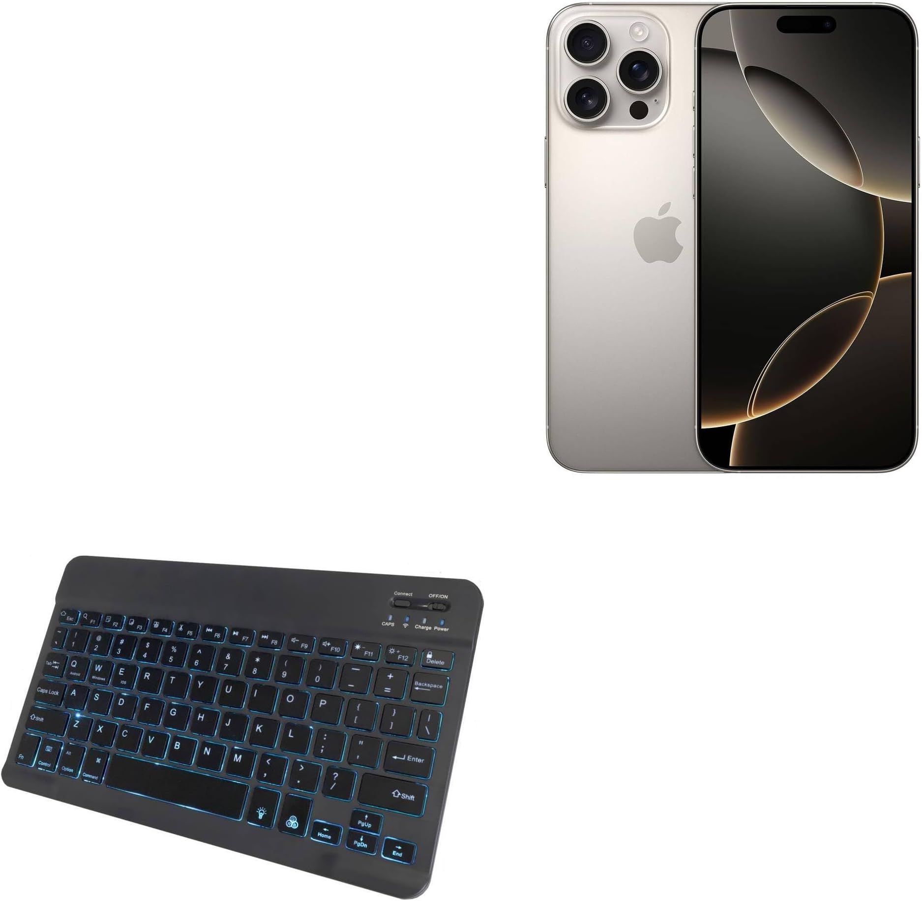 BoxWave Keyboard Compatible with Apple iPhone 16 Pro Max - SlimKeys Bluetooth Keyboard - with Backlight, Portable Slim LED 7 Colors - Jet Black