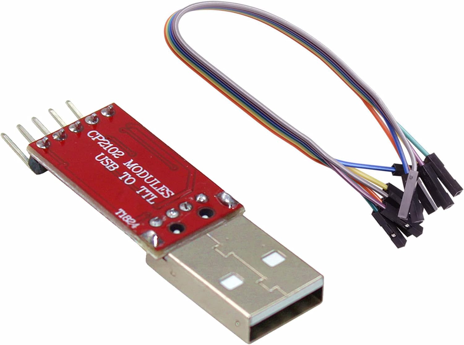 DIGISHUO CP2102 USB 2.0 to TTL Module Serial Converter Adapter Module USB to TTL Downloader with 4 Pi Jumper Wires (1Pcs Red Module) (1Pcs Red Module)