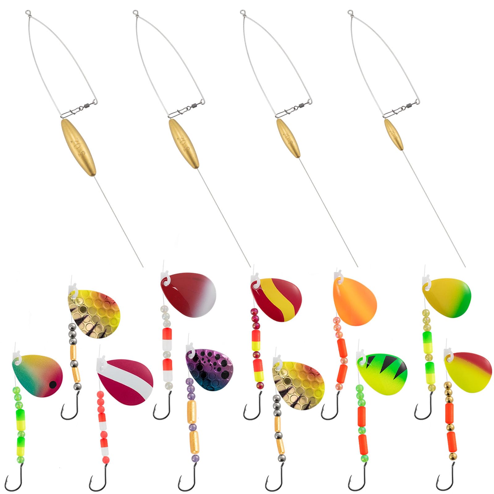 Dr.Fish 4 Pack Bottom Bouncer for Walleye Rigs Gold Mixed Size with 10 Pack Walleye Spinner Rig 15LB : Sports & Outdoors