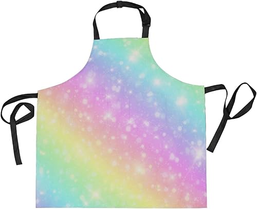 RPLIFE Delantal de cocina para mujer, diseño de arco iris con purpurina y bolsillos, delantal de chef impermeable, delantal de peluquería