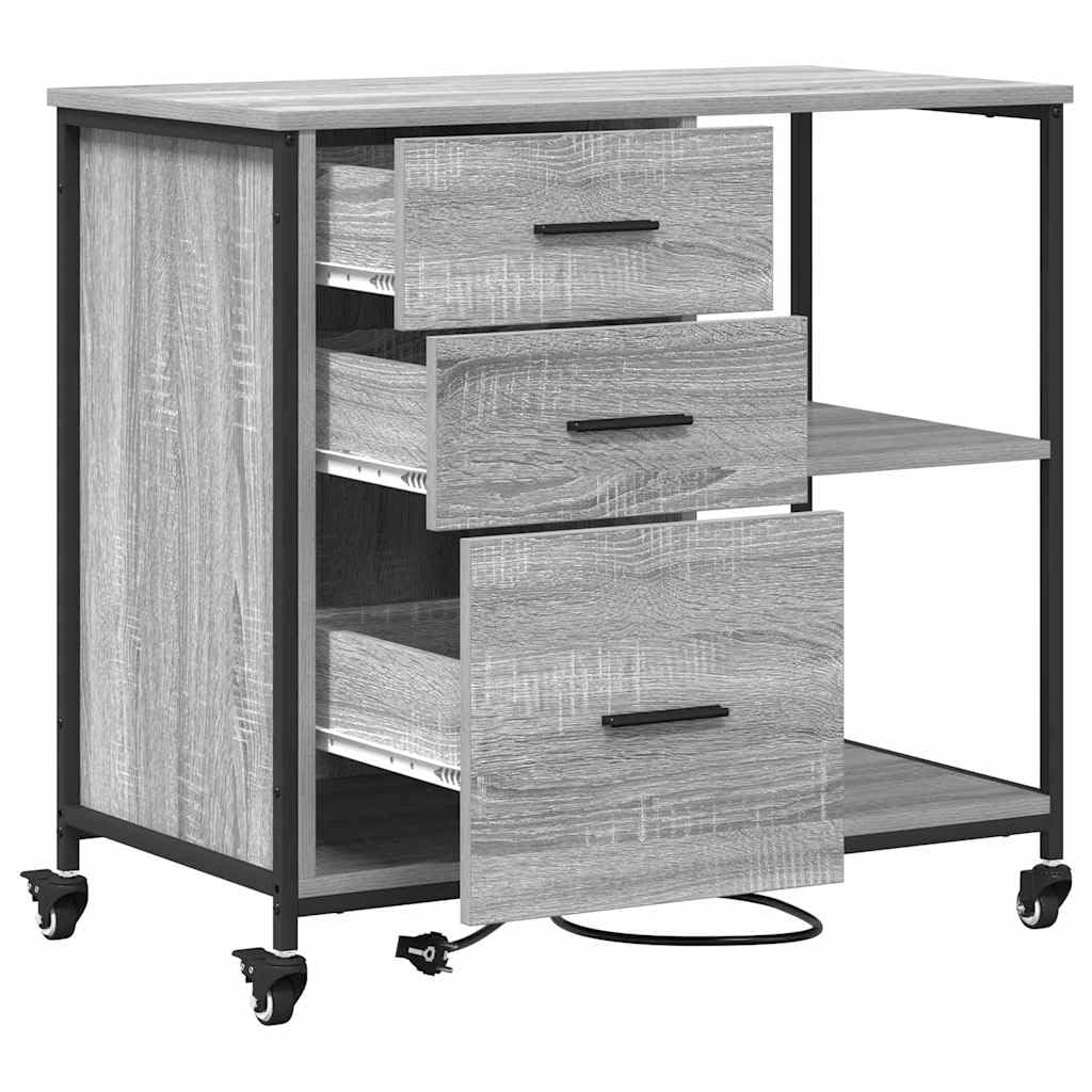 Armadio con stazione di ricarica con ruota, grigio Sonoma, 76 x 41 x 72 cm, armadietto per ufficio, armadietto per soggiorno, ufficio