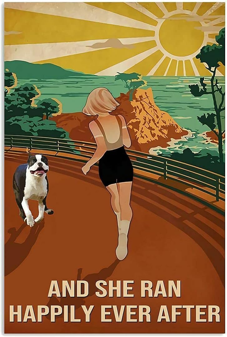 QKIODS Targa in metallo in alluminio vintage con cane levriero che ha vissuto felicemente sempre dopo per interni ed esterni, dimensioni 20 x 30 cm