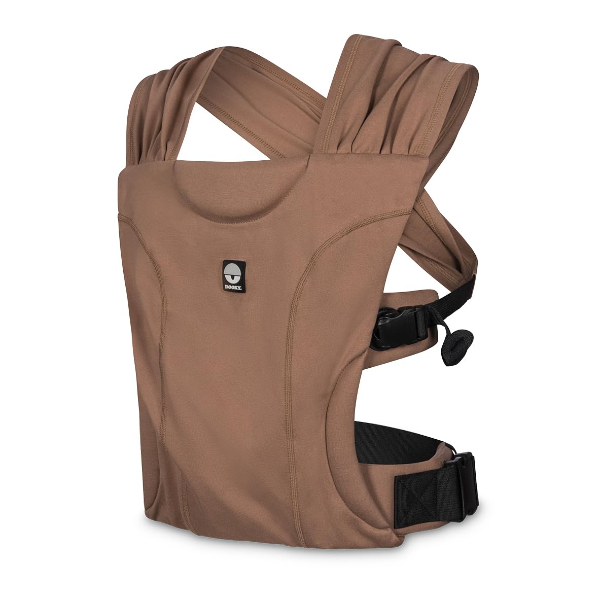 Dooky Carrier Be One, Babytrage und Tragetuch in einem, Ergonomisch und atmungsaktiv, Kreuzgurte für optimale Gewichtsverteilung, Ab Gebur, Baby Carrier für Neugeborene 56-74 cm, Mocha