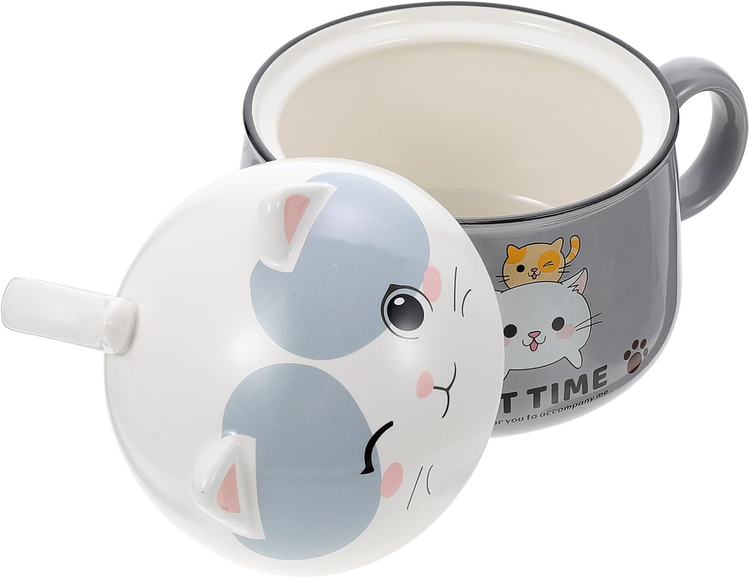 OUNONA Capacity Decorative Ceramic Cat Bowl Soup and Rice Bowl with Lid Multi Functional Tableware for Noodles Porridge Salad Easy to