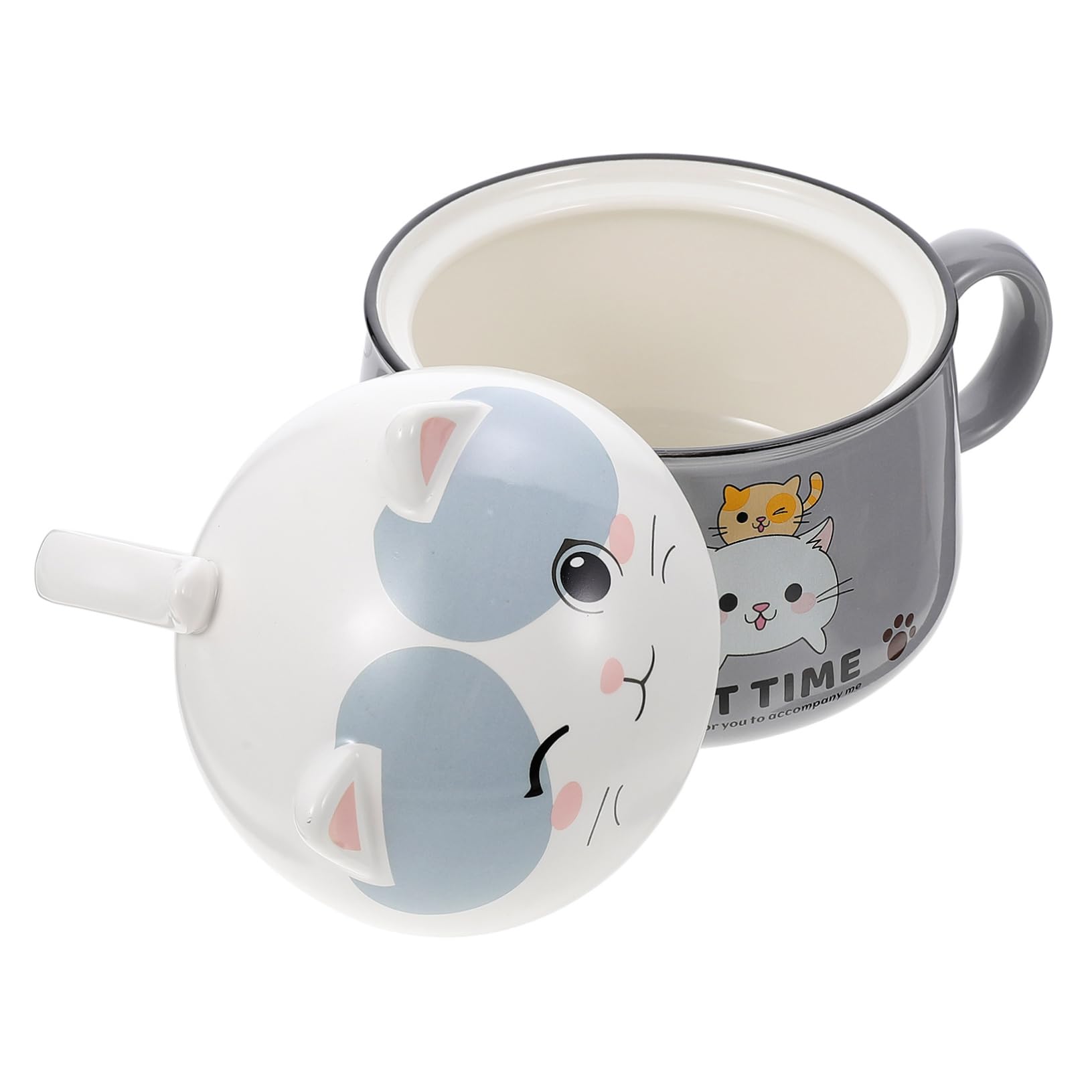 OUNONA Capacity Decorative Ceramic Cat Bowl Soup and Rice Bowl with Lid Multi Functional Tableware for Noodles Porridge Salad Easy to
