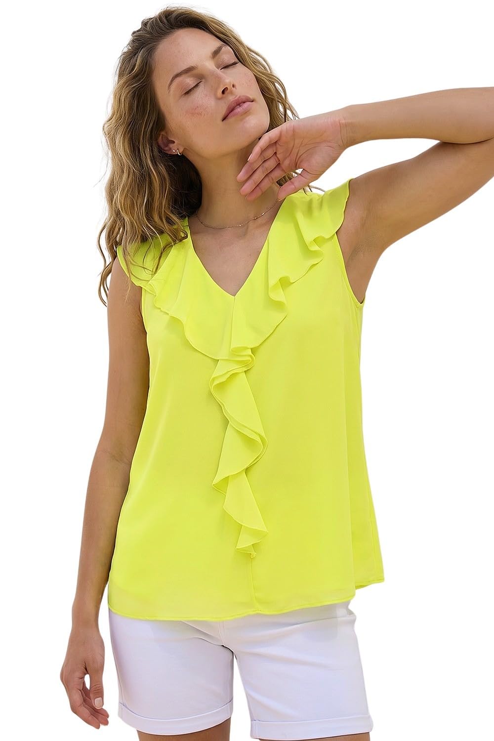 Roman Women's Chiffon Ruffle Vest Top in Yellow | Size: 18