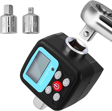 Digital Torque Adapter, Digital Torque Wrench 1/2  with Adapters 1/4" 3/8", Sound Light Alarm Function High Accuracy 4 Torque Units Backlit Display, Protective Case, for Motorcycle Repairs 200Nm