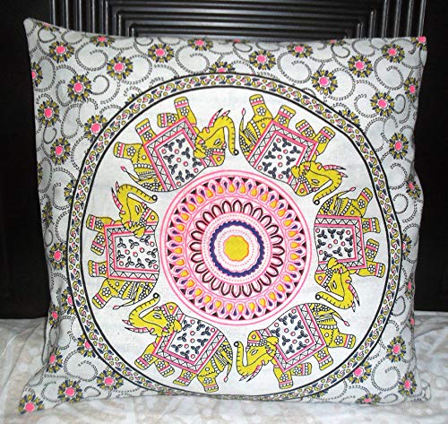 Housse de coussin mandala 50x50 cm multicolore à pompons pour salon bohème - 4