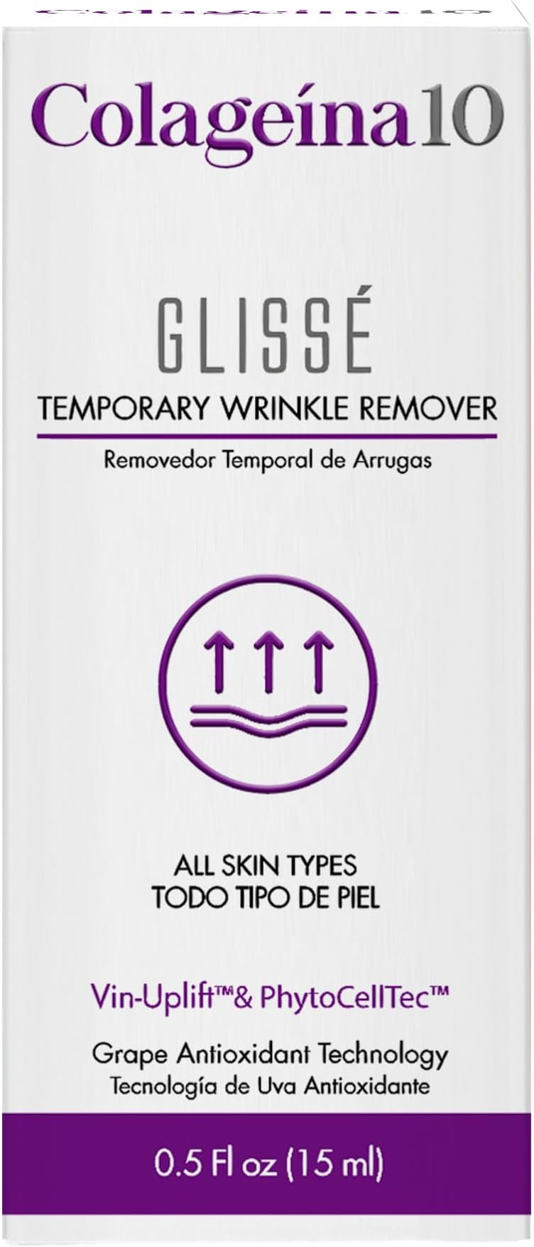 Colageina 10 Glissé Temporary Wrinkle Remover - Powered by Vin-Uplift & PhytoCellTec - Reduce Fine Lines and Wrinkles in 90 seconds for up to 8 Hours - 0.5 fl oz (15 ml)