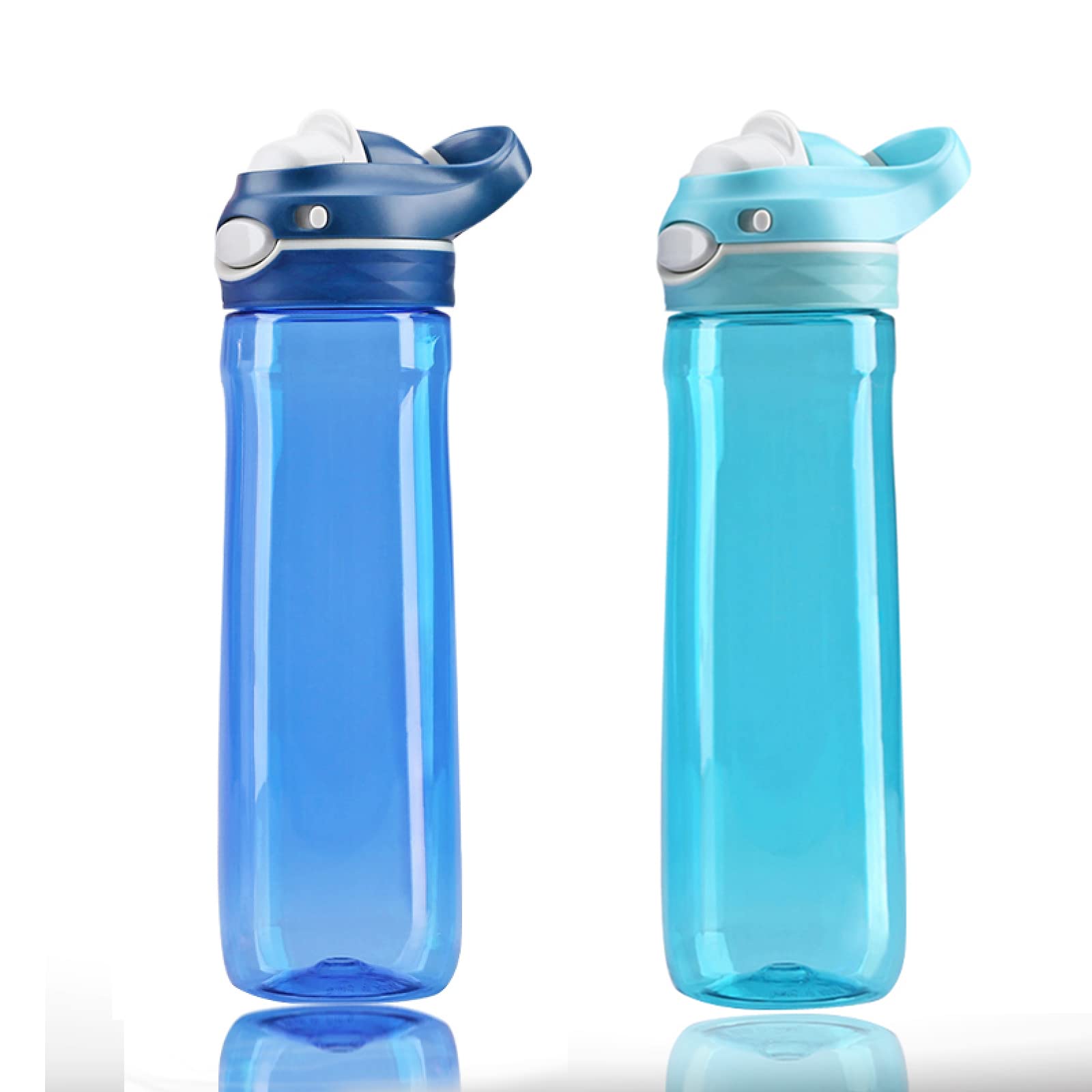 DEARART 2-Pack Blue & Sky Blue Water Bottle No Straw With Handle Lock Lid,100% Leakproof BPA Free & Lock-key,One hand Use,Suit Office Home School Travel.