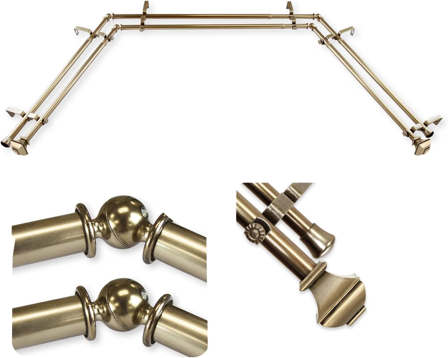 Arya 13/16" Bay Window Double Curtain Rod Antique Brass