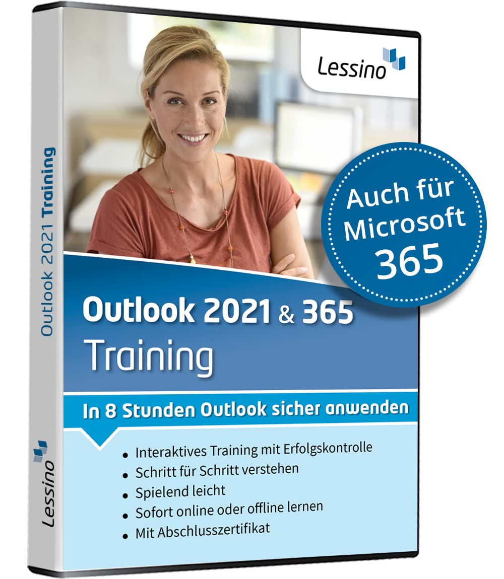 Outlook 2021 Training - In 8 Stunden Outlook sicher anwenden | Lernen Sie Schritt für Schritt die Grundlagen von Outlook 2021 bzw. Outlook 365| Online-Kurs + DVD von Lessino [1 Nutzer-Lizenz]