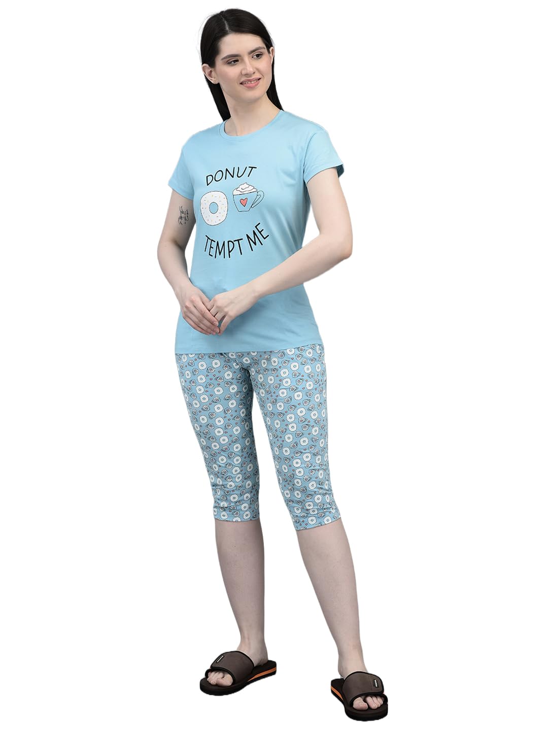 Missy Women's Combed Cotton T-Shirt Capri Night Suit-image-10