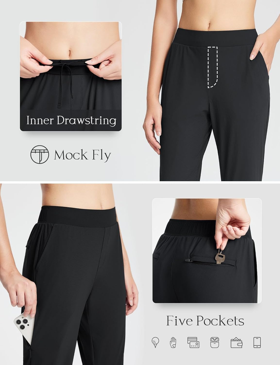 baleaf Women's Golf Pants Petite Stretch Lightweight 7/8 Travel Pants Zip Pockets Casual Work Ankle - Image 5