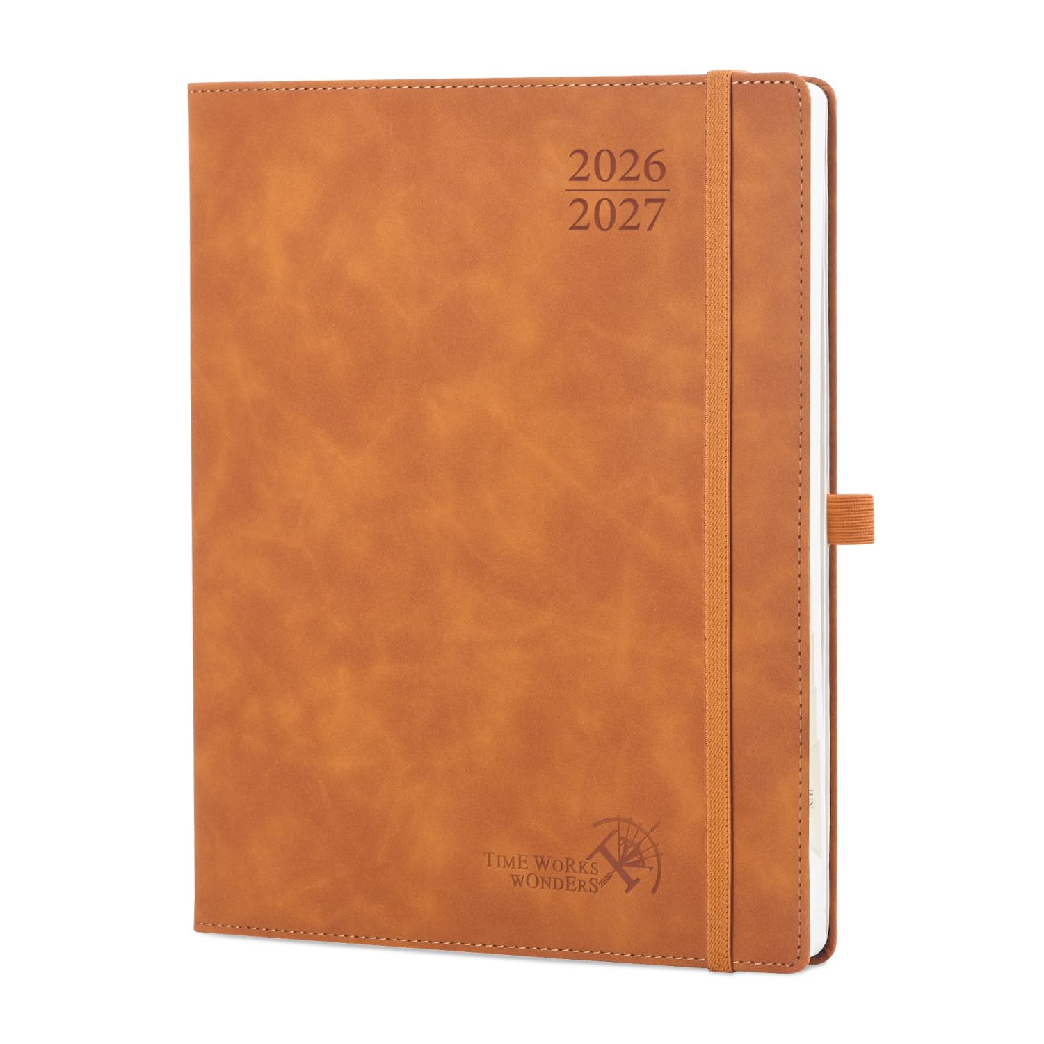 POPRUN Academic Diary Week to View 2026-2027 Large Soft Cover 26.5 x 21.5 cm - 26/27 Weekly Planner & Notebook in One, Inner Pocket, Monthly Tab(Brown)