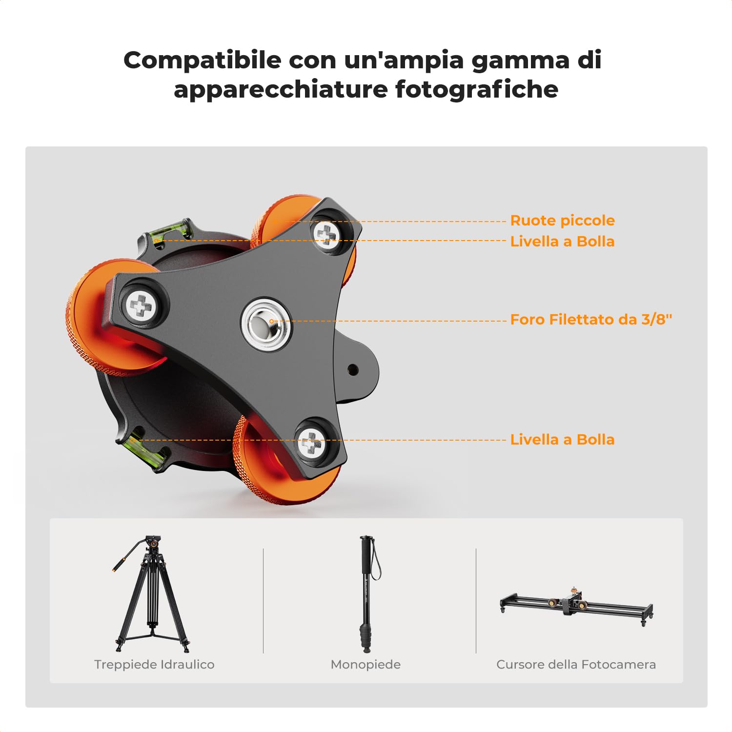 K&F Concept Base di Livellamento per Treppiede Fotocamera, Base in Alluminio con Vite da 3/8" e Adattatore a Vite da 1/4" a 3/8", Regolazione Precisa dell'angolo di ±5° per Fotografia Panoramica Micro