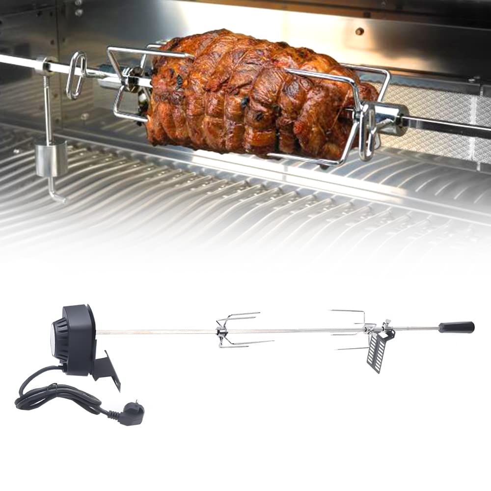 MINRS Spiedino girevole con motore in acciaio inox, girarrosto girevole elettrico con clip per carne, spiedo girevole per barbecue a gas, universale, utilizzabile in acciaio inox