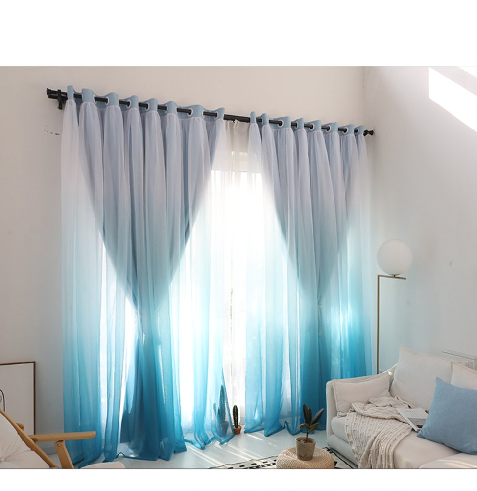 ZZenSmot Principessa Laccio Tenda per Finestra,Doppio Strato Tende Oscuranti con Occhielli,Camera da Letto per Ragazze Ricamato Velo Tende Tendaggio per Salotto 1 Pannelli-Blu W118xl106in/1 Pannelli