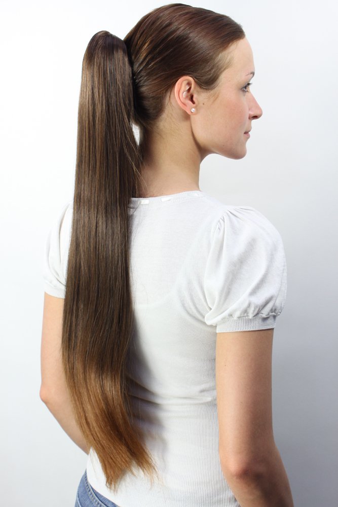 Hairpiece PONYTAIL very long straight BRUNETTE Mix (T113 Colour 2T30) brown chestnut Butterfly Clamp Clip-On Extension - Image 2