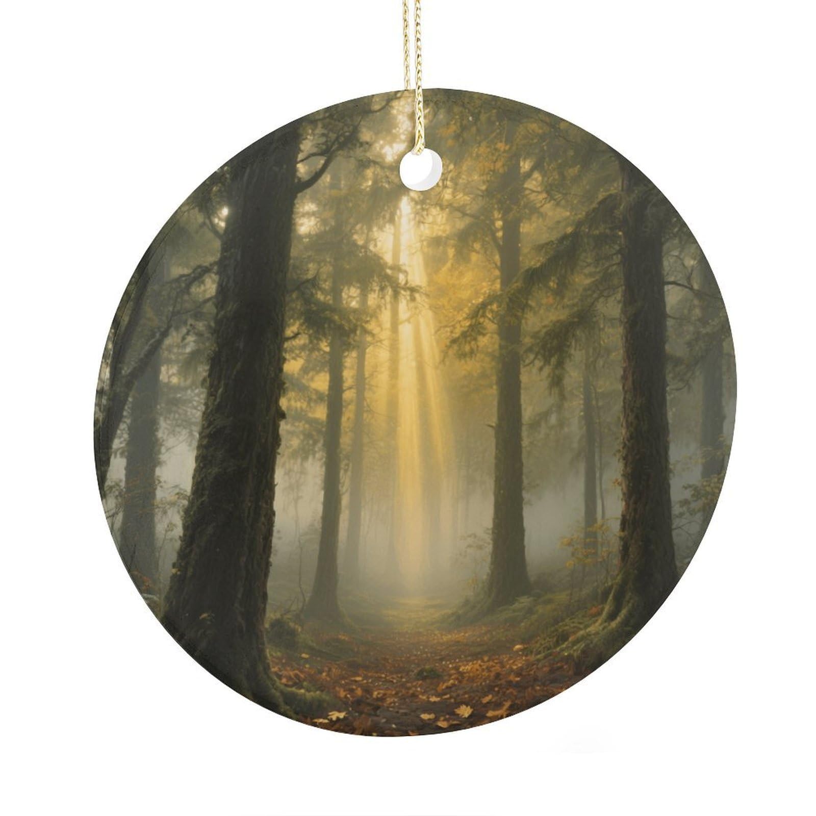 Fekiloot Style Mysterious Primeval Forest Christmas Ornaments 2.9 Inch Round Ceramic Ornament Keepsake Thank You Gifts For Office, Room, Home - Holiday Present Ideas