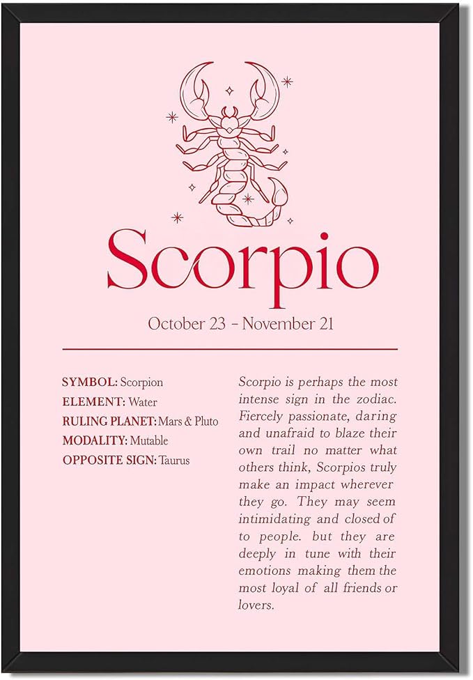 Framed Scorpio Zodiac Sign Poster Canvas Print Art, Modern Wall Art, Painting, Pictures, Art Print, Trendy, Home Decor, Wall Decoration for Living Room, Dorm Room, Apartment (Black Framed,12L X16W)